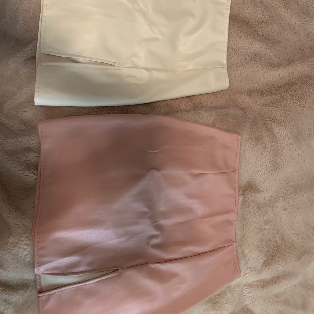 Faux leather pink and white skirts